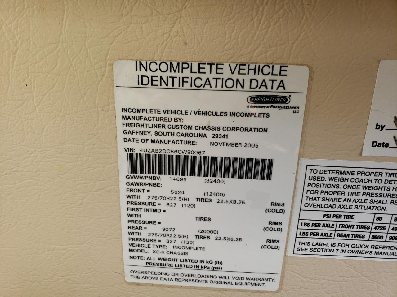 2006 Freightliner Chassis X Line Motor Home VIN: 4UZAB2DC86CW80067 Lot: 71594284