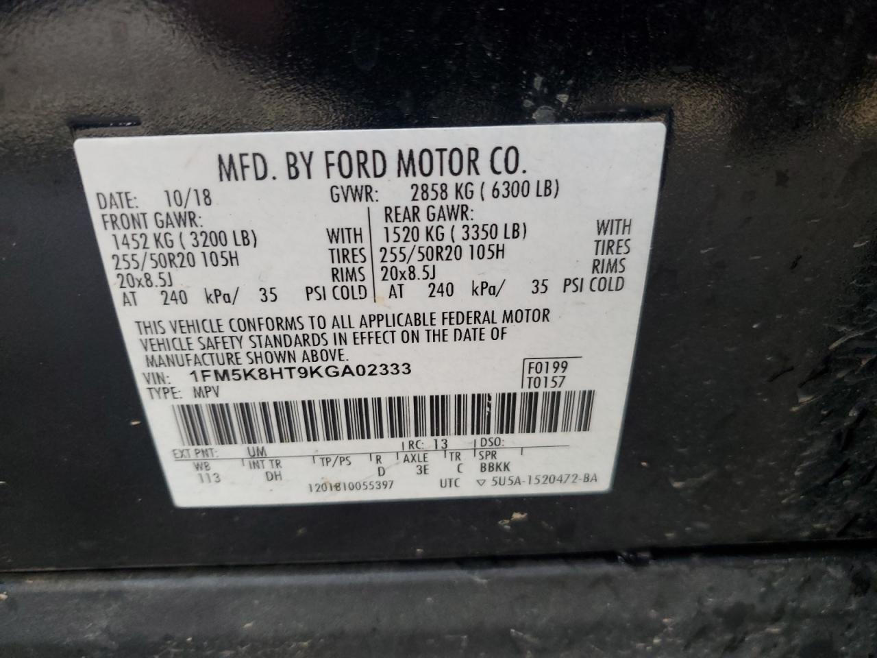 1FM5K8HT9KGA02333 2019 Ford Explorer Platinum