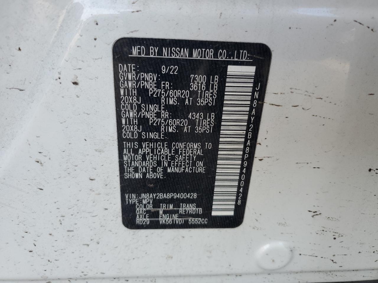 JN8AY2BA8P9400428 2023 Nissan Armada Sl