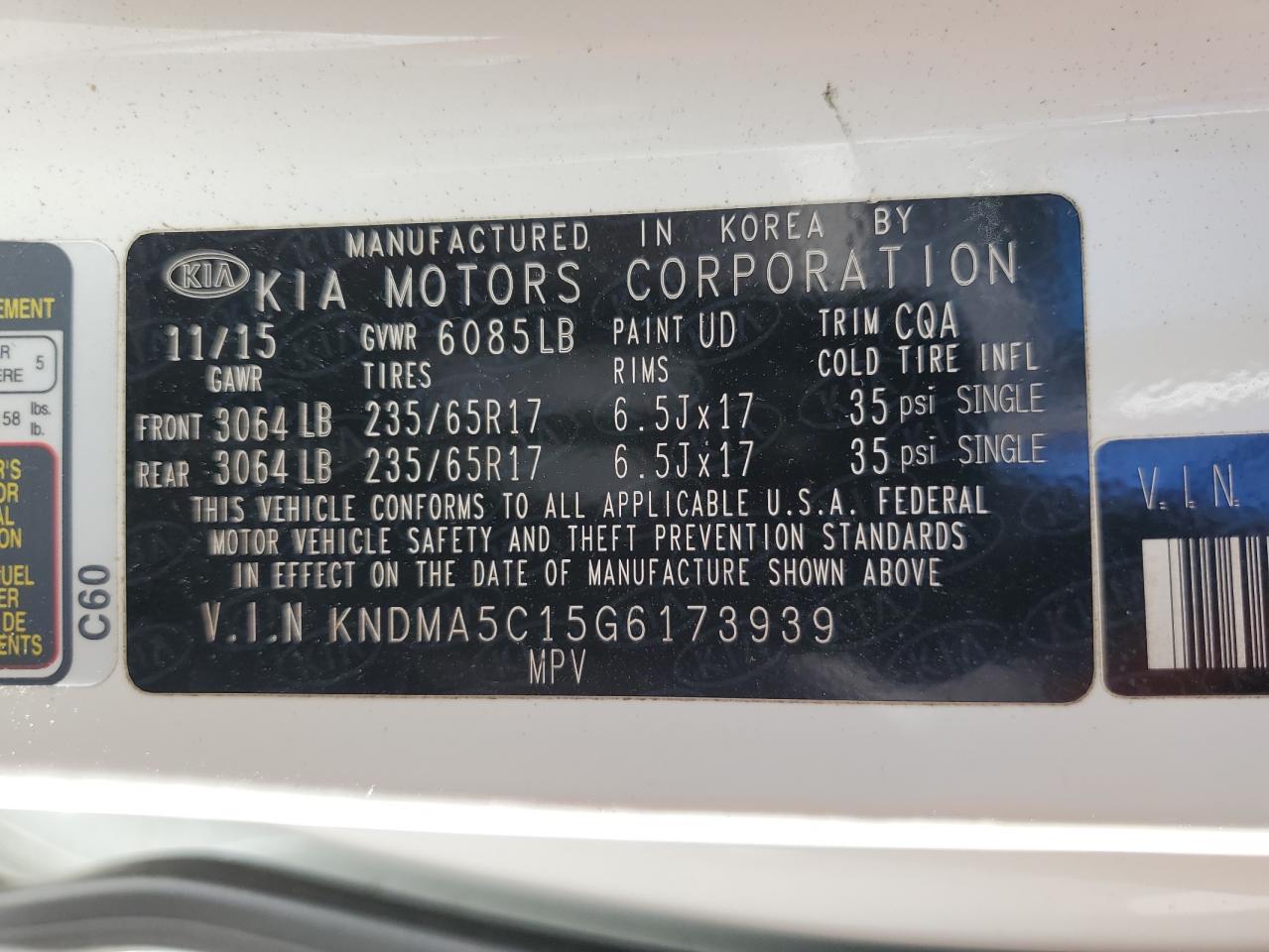 2016 Kia Sedona L VIN: KNDMA5C15G6173939 Lot: 70375114