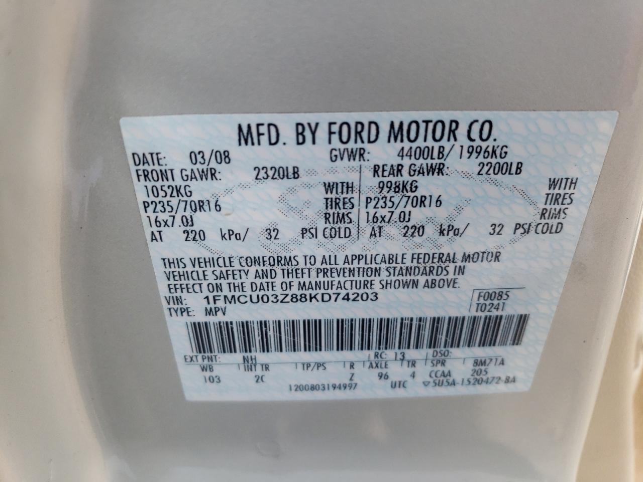 1FMCU03Z88KD74203 2008 Ford Escape Xlt