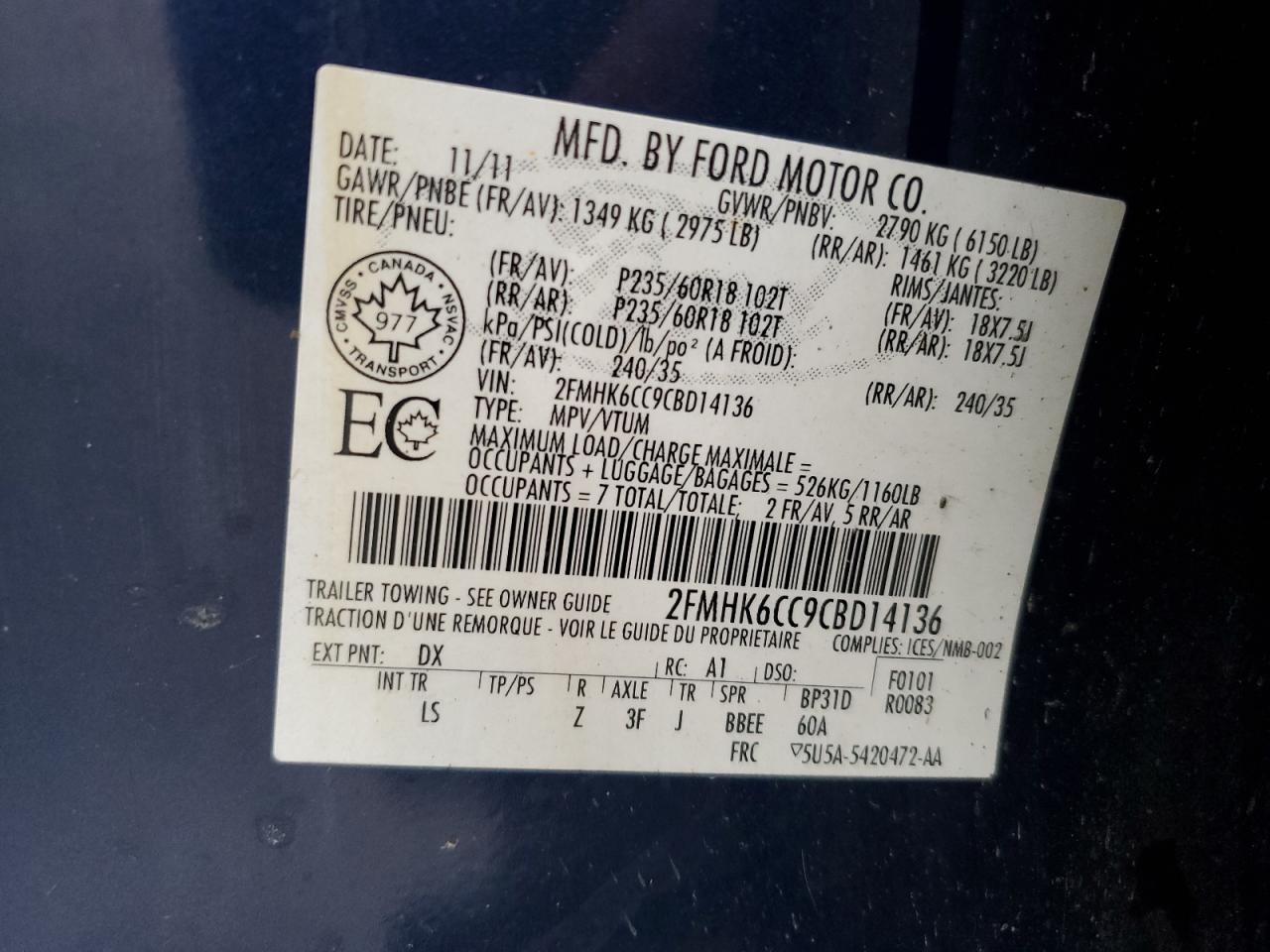 2FMHK6CC9CBD14136 2012 Ford Flex Sel