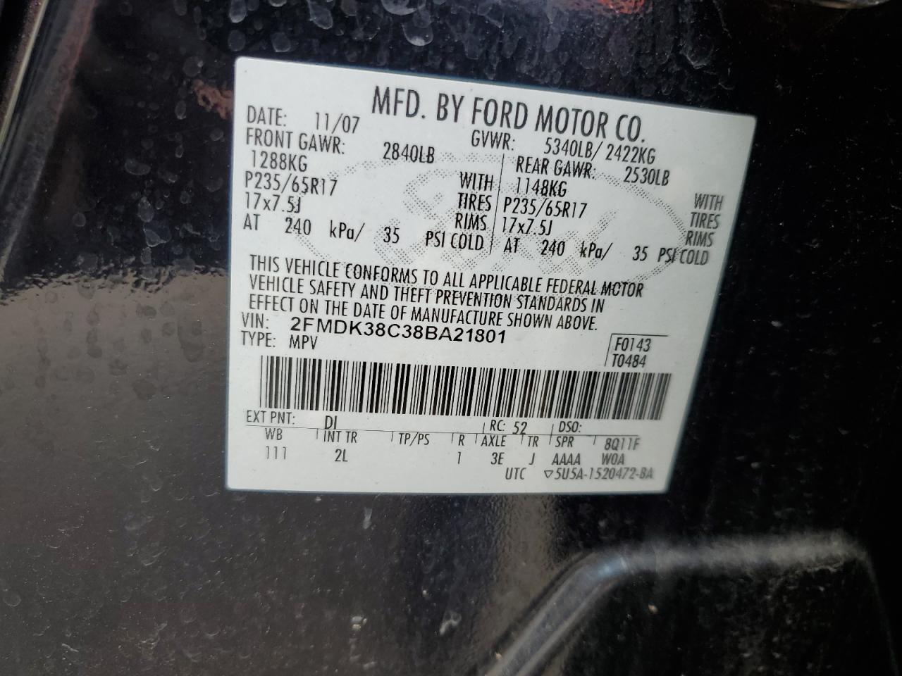 2FMDK38C38BA21801 2008 Ford Edge Sel