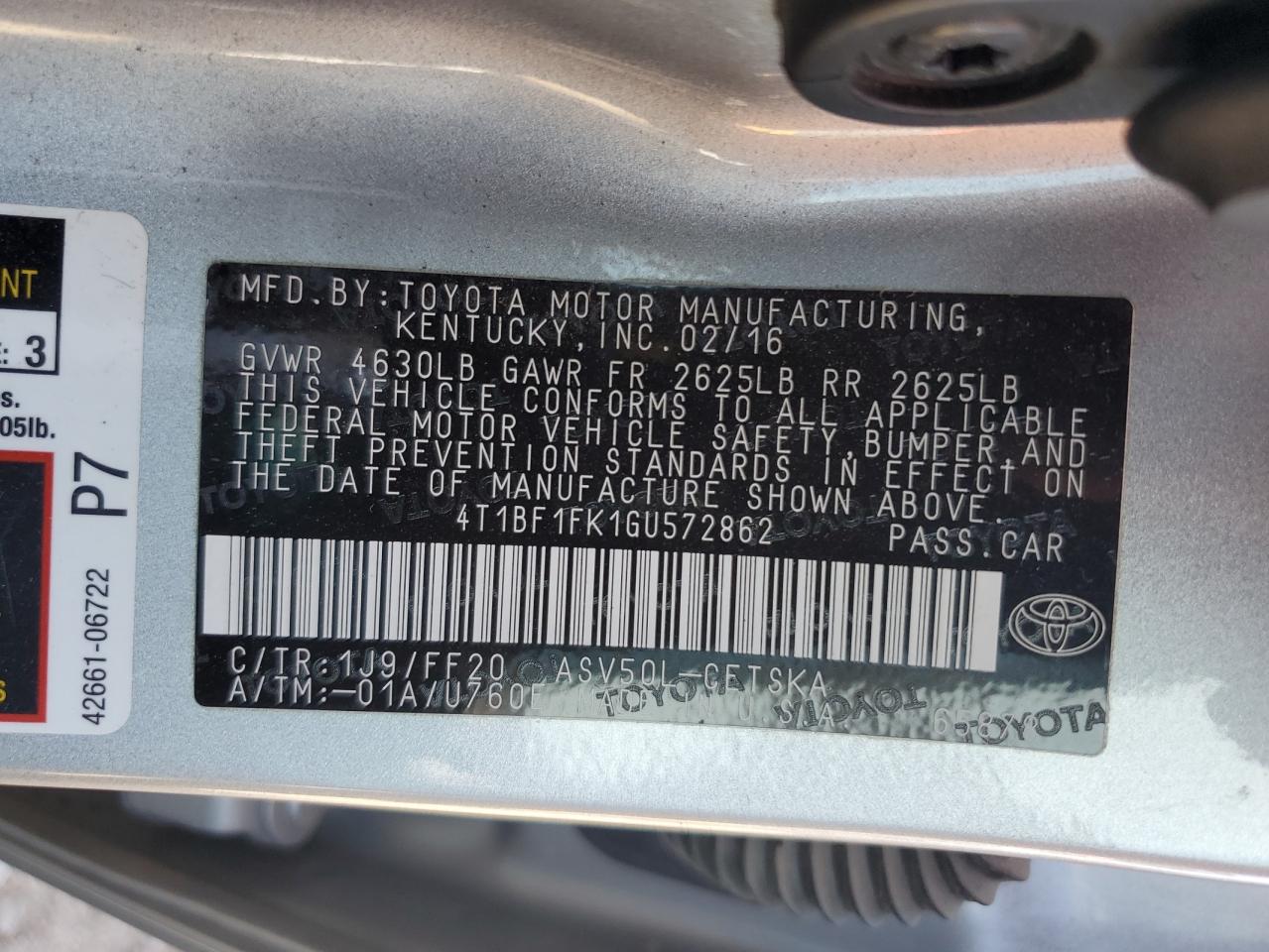 4T1BF1FK1GU572862 2016 Toyota Camry Le