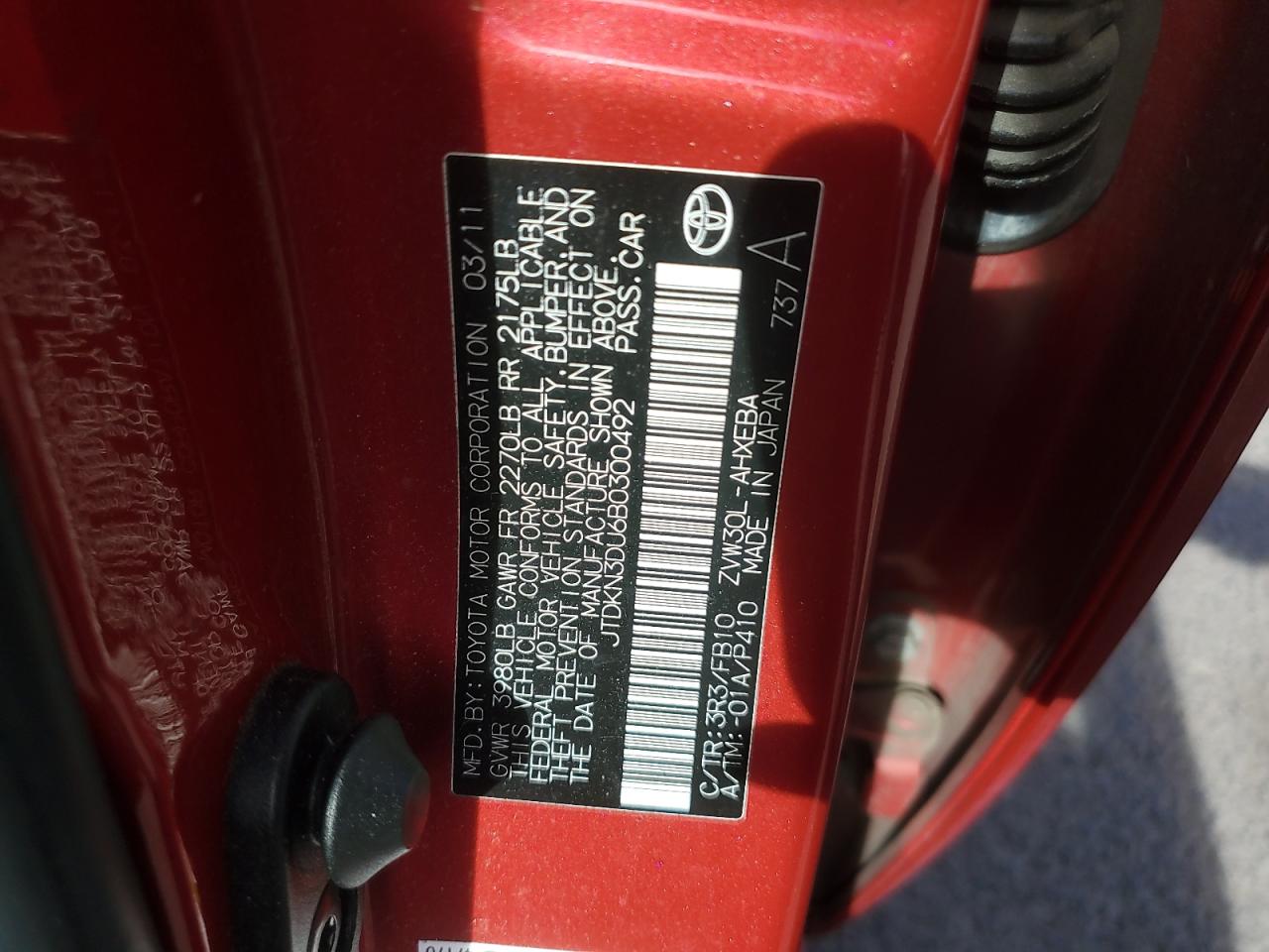 JTDKN3DU6B0300492 2011 Toyota Prius