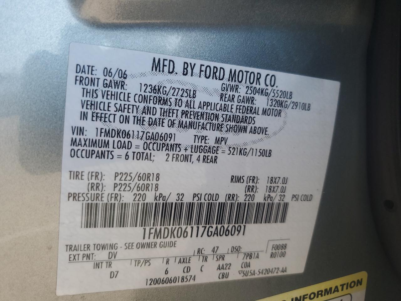 1FMDK06117GA06091 2007 Ford Freestyle Limited