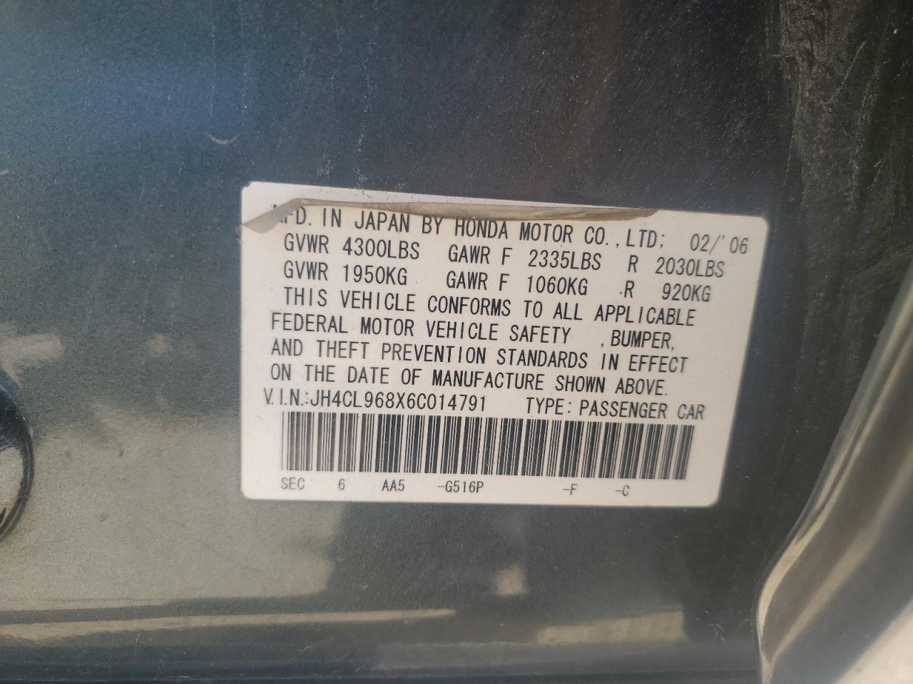 JH4CL968X6C014791 2006 Acura Tsx