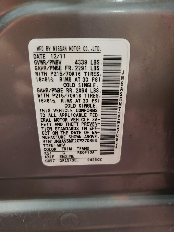 2012 Nissan Rogue S VIN: JN8AS5MT2CW270854 Lot: 72858934