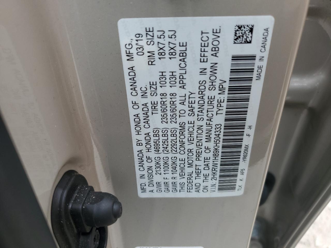 2HKRW1H89KH504333 2019 Honda Cr-V Exl