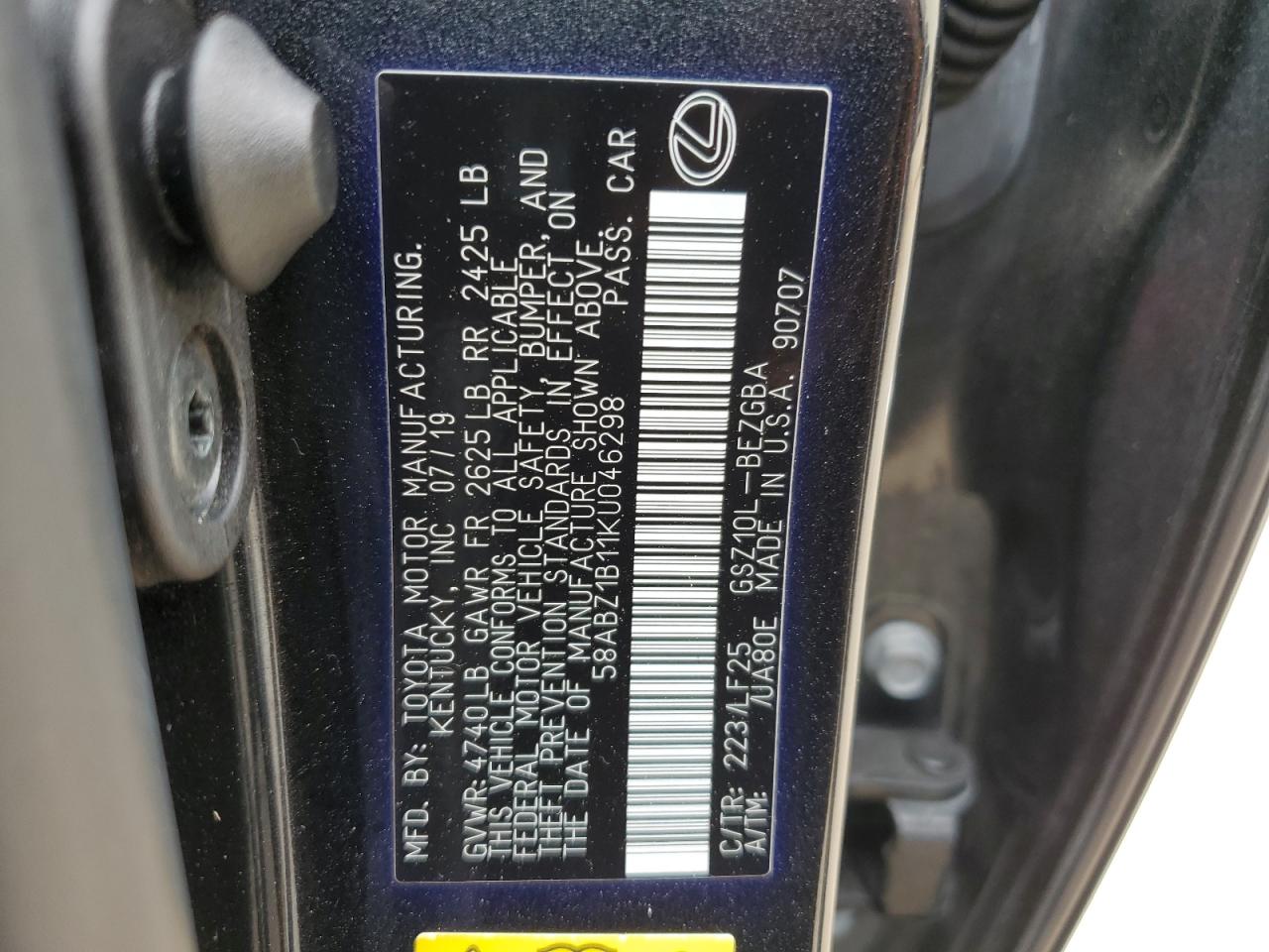 58ABZ1B11KU046298 2019 Lexus Es 350