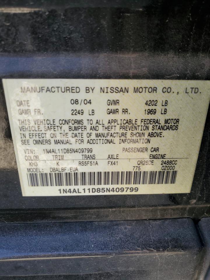 2005 Nissan Altima S VIN: 1N4AL11D85N409799 Lot: 86014654