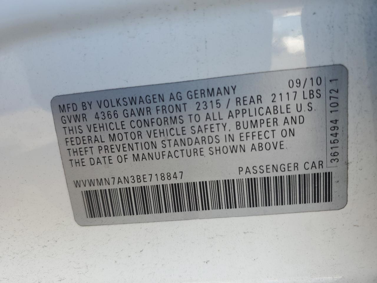 WVWMN7AN3BE718847 2011 Volkswagen Cc Sport