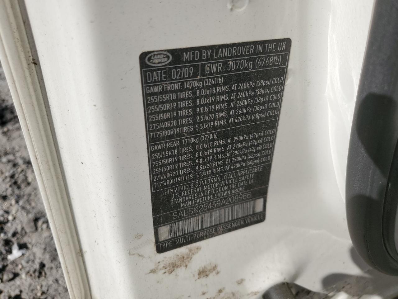 2009 Land Rover Range Rover Sport Hse VIN: SALSK25459A208966 Lot: 70044934