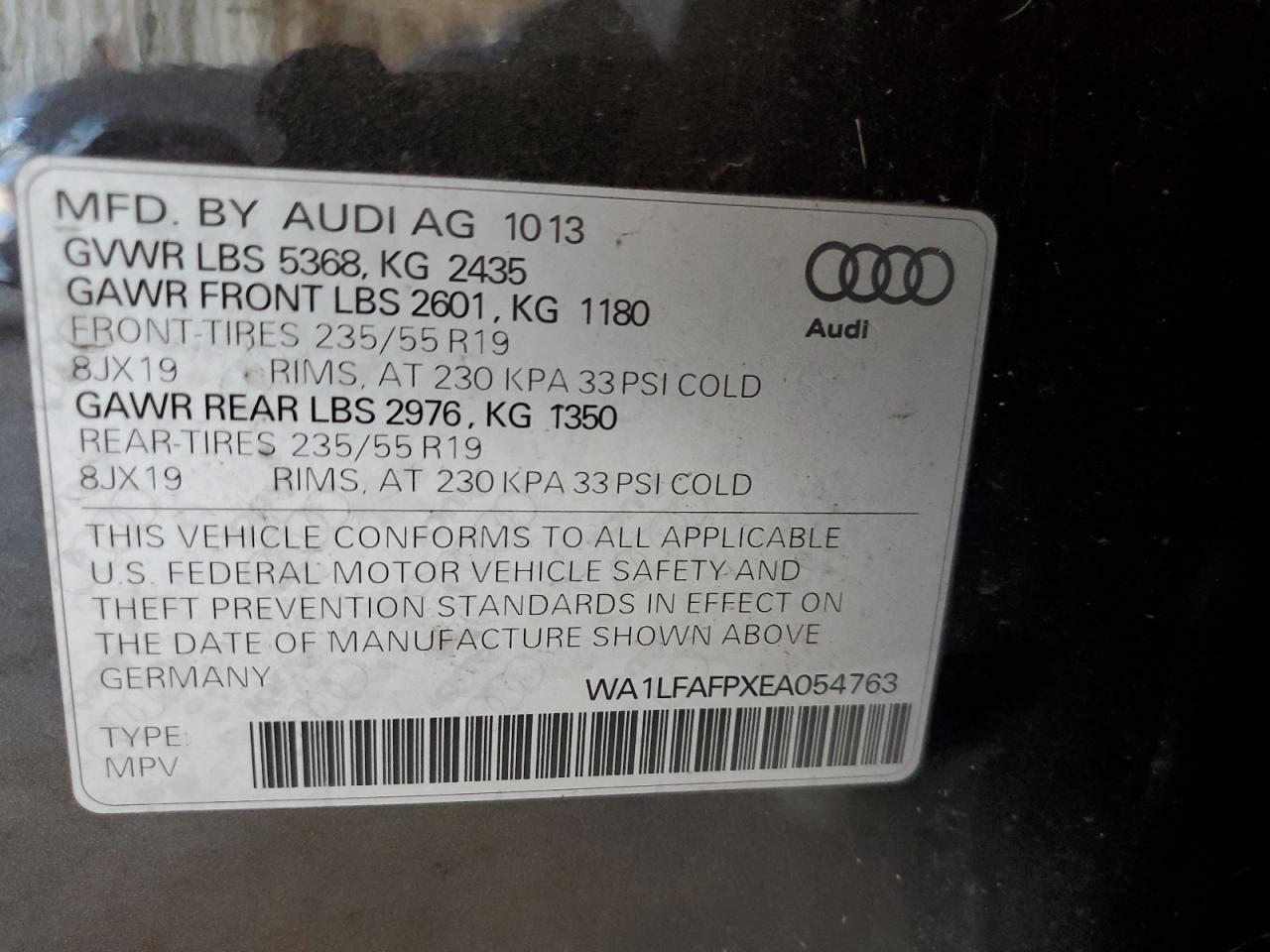 2014 Audi Q5 Premium Plus VIN: WA1LFAFPXEA054763 Lot: 73860814