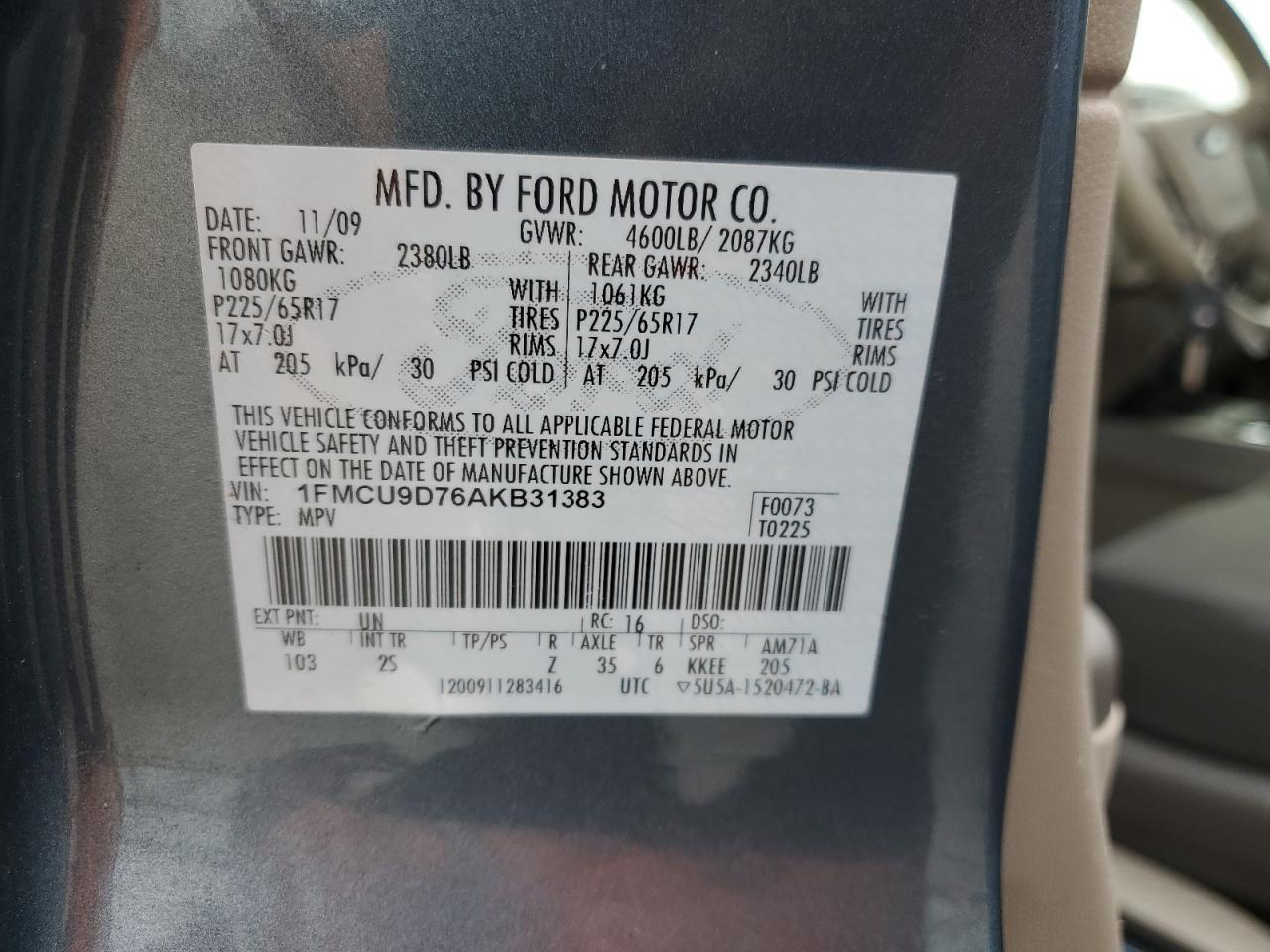 1FMCU9D76AKB31383 2010 Ford Escape Xlt