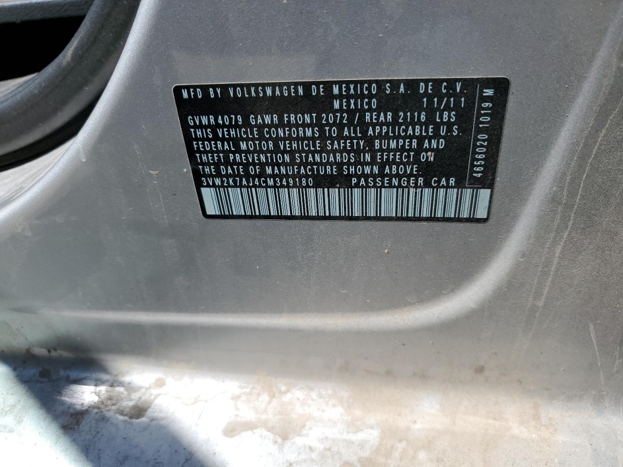 3VW2K7AJ4CM349180 2012 Volkswagen Jetta Base