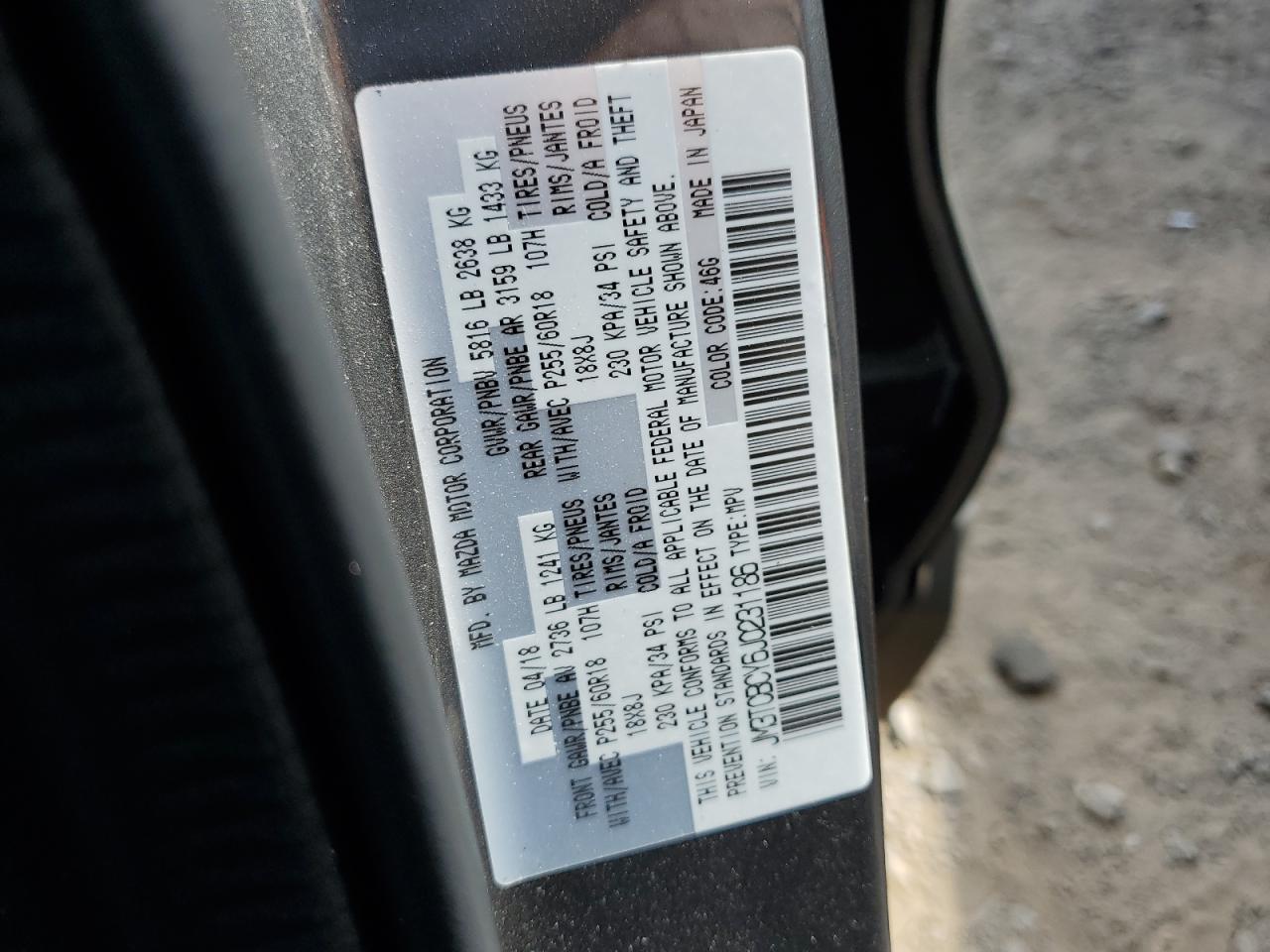 JM3TCBCY6J0231186 2018 Mazda Cx-9 Touring