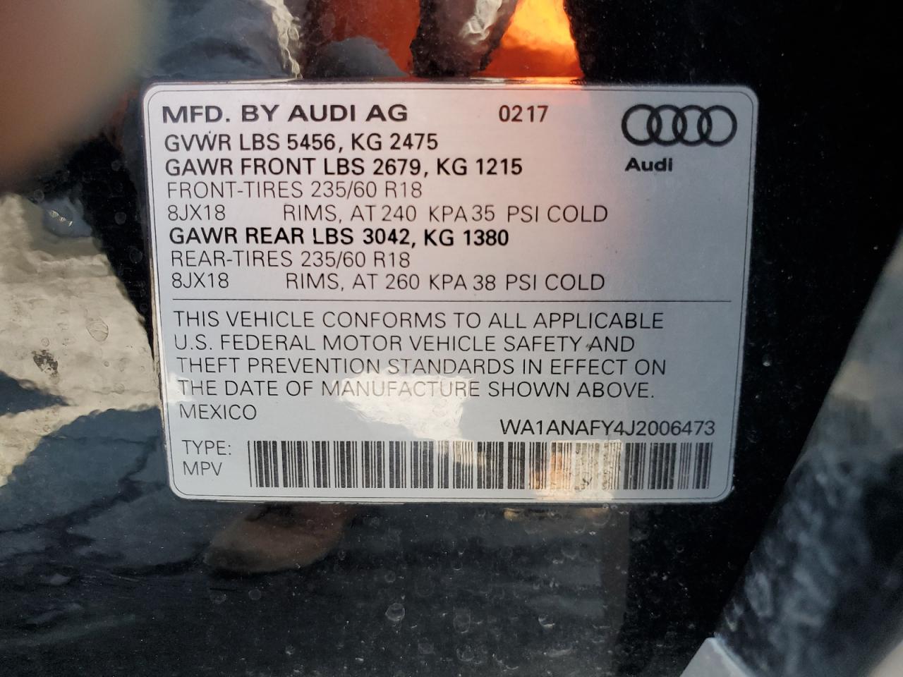 WA1ANAFY4J2006473 2018 Audi Q5 Premium