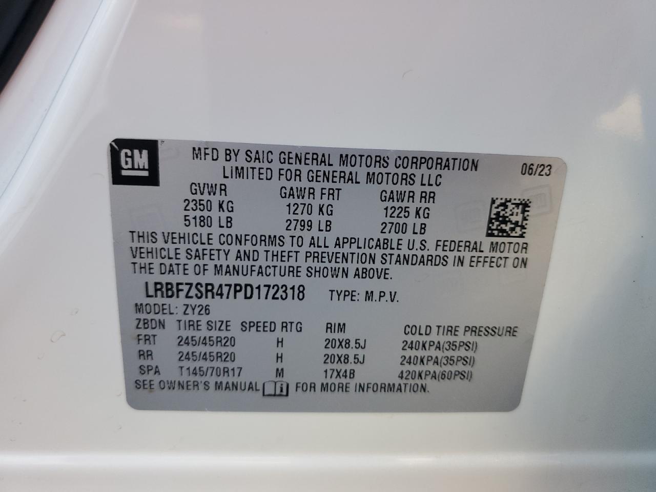 LRBFZSR47PD172318 2023 Buick Envision Avenir