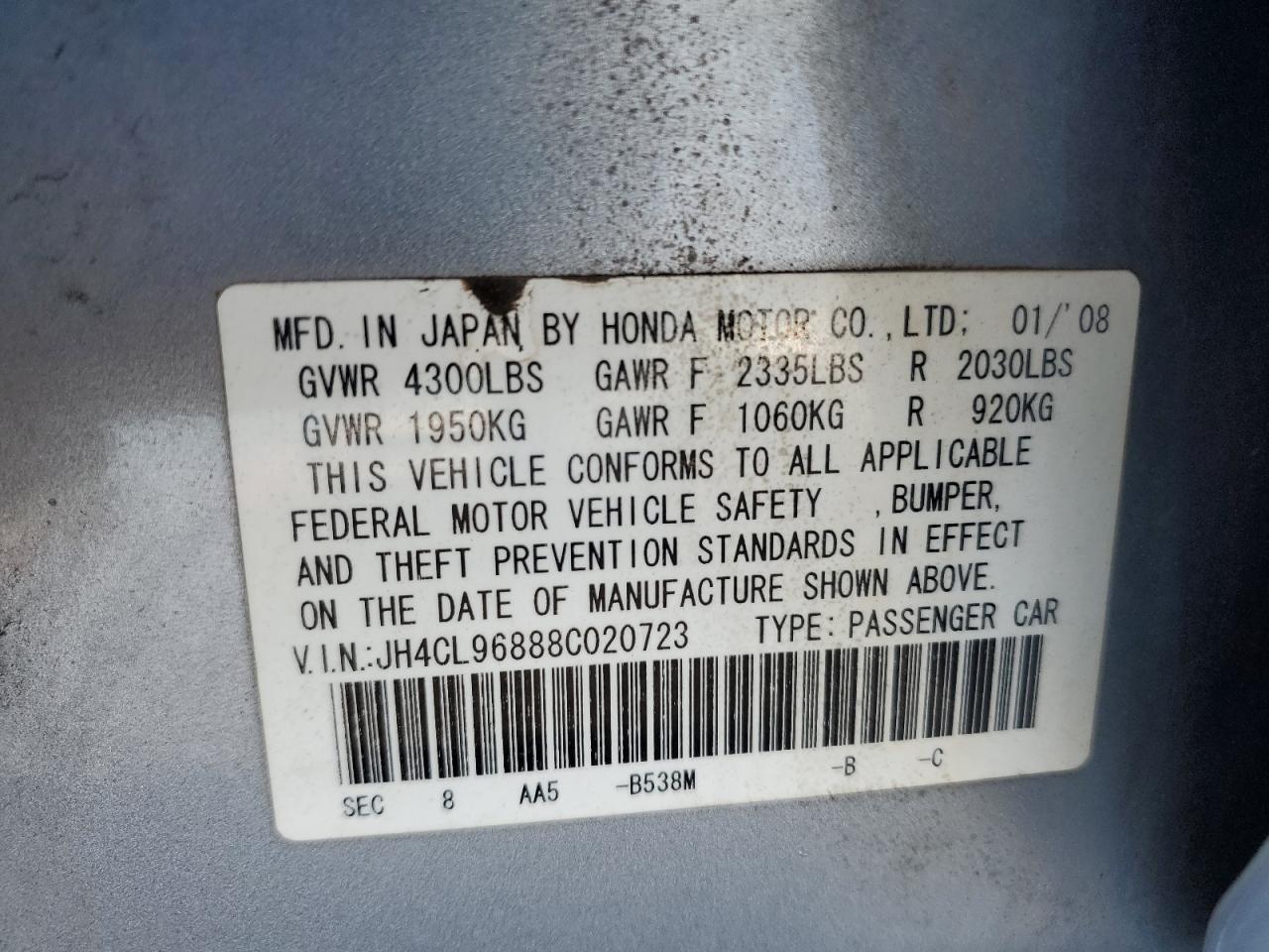 JH4CL96888C020723 2008 Acura Tsx