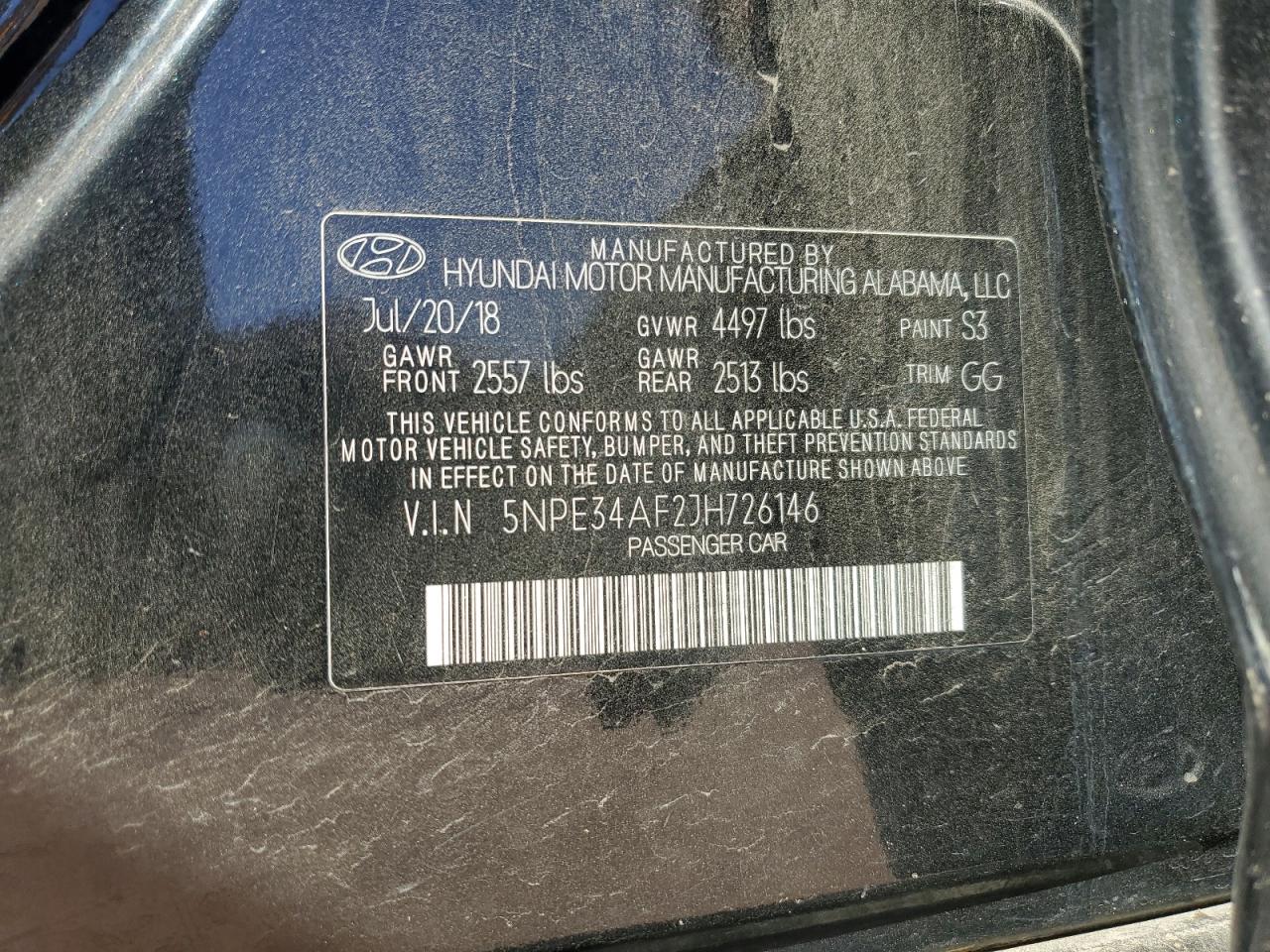 5NPE34AF2JH726146 2018 Hyundai Sonata Sport