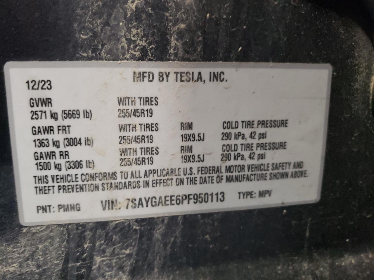 2023 Tesla Model Y VIN: 7SAYGAEE6PF950113 Lot: 73386944