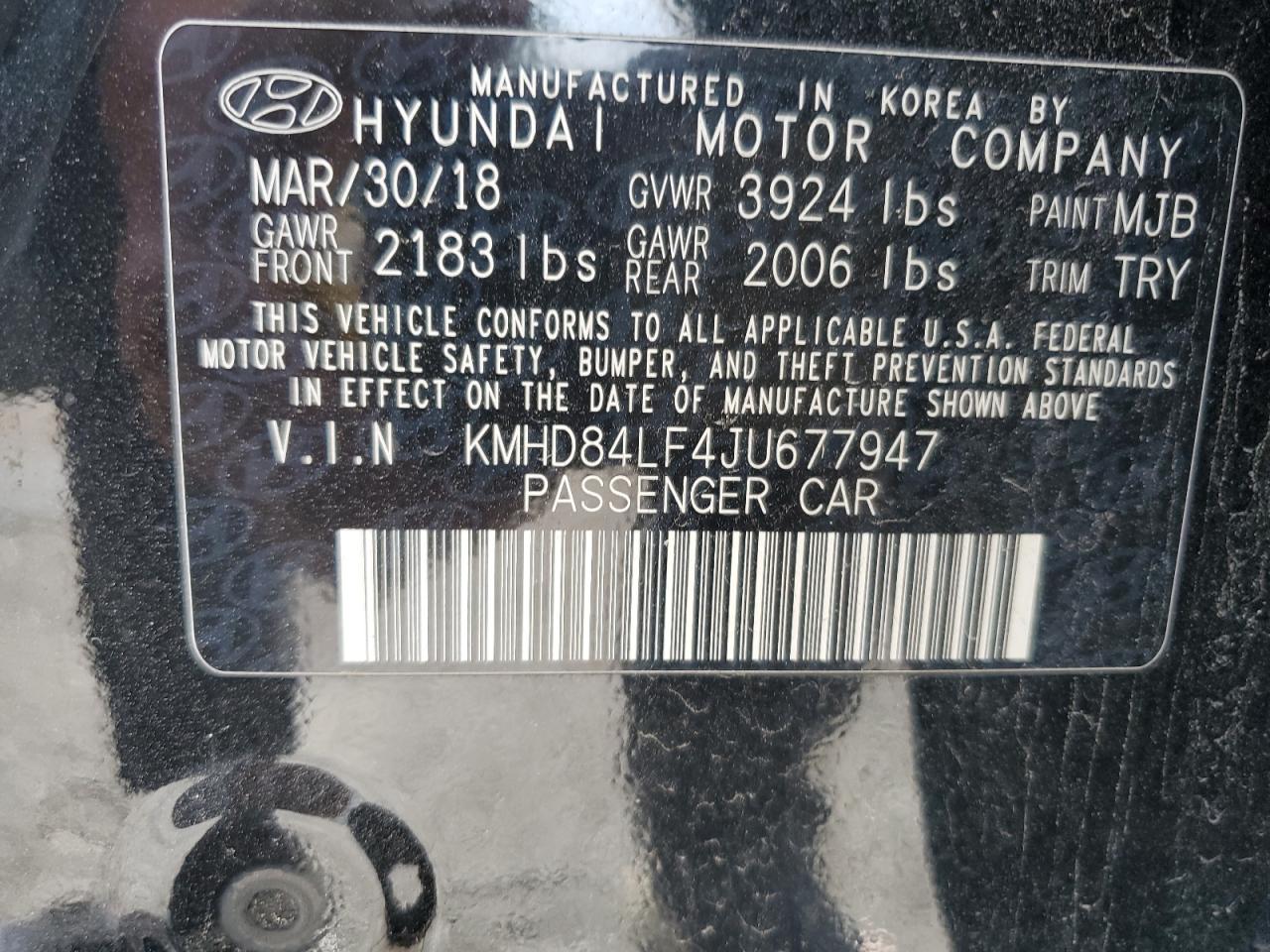 KMHD84LF4JU677947 2018 Hyundai Elantra Sel