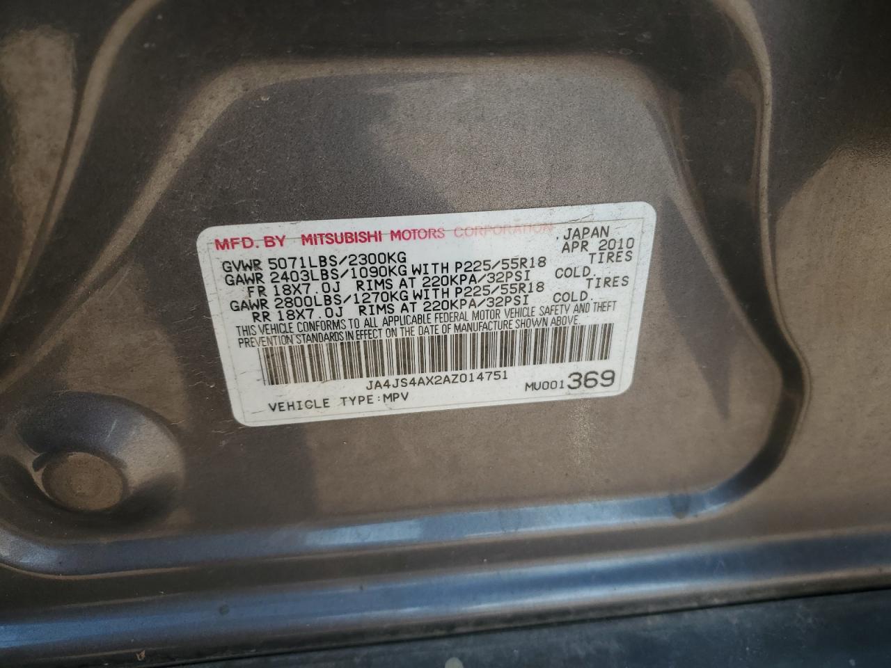 2010 Mitsubishi Outlander Xls VIN: JA4JS4AX2AZ014751 Lot: 72210974