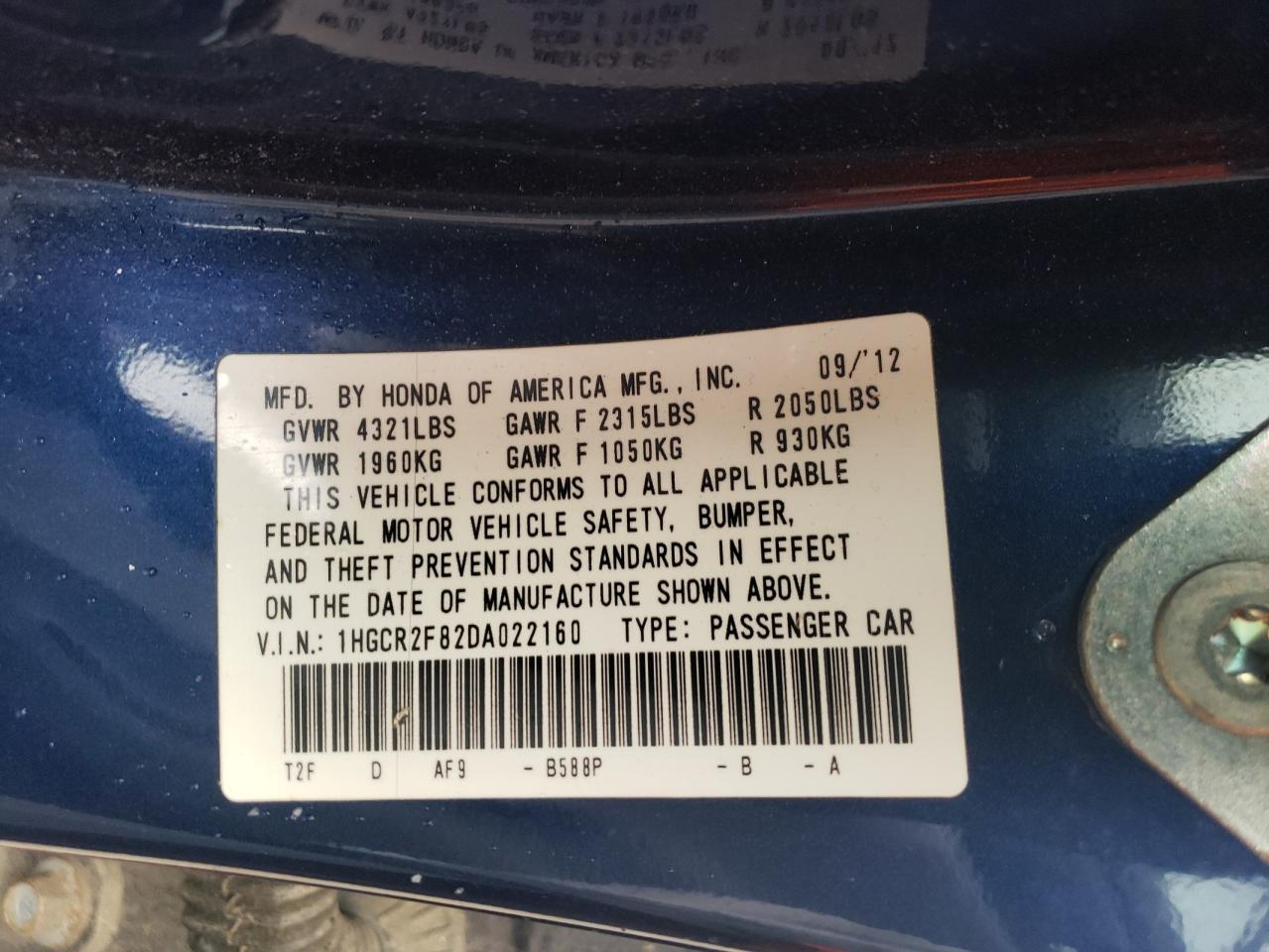 1HGCR2F82DA022160 2013 Honda Accord Exl