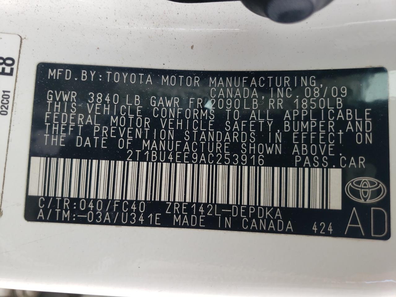 2T1BU4EE9AC253916 2010 Toyota Corolla Base