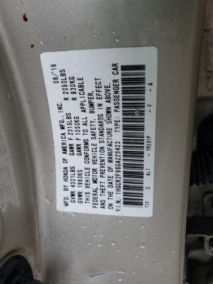 1HGCR2F96GA229423 2016 Honda Accord Exl