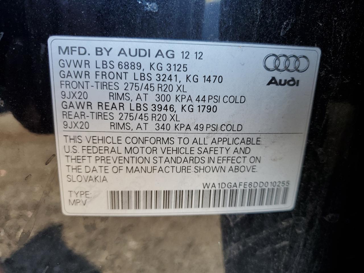 WA1DGAFE6DD010255 2013 Audi Q7 Prestige