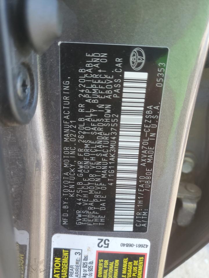 4T1G11AK3MU437552 2021 Toyota Camry Se