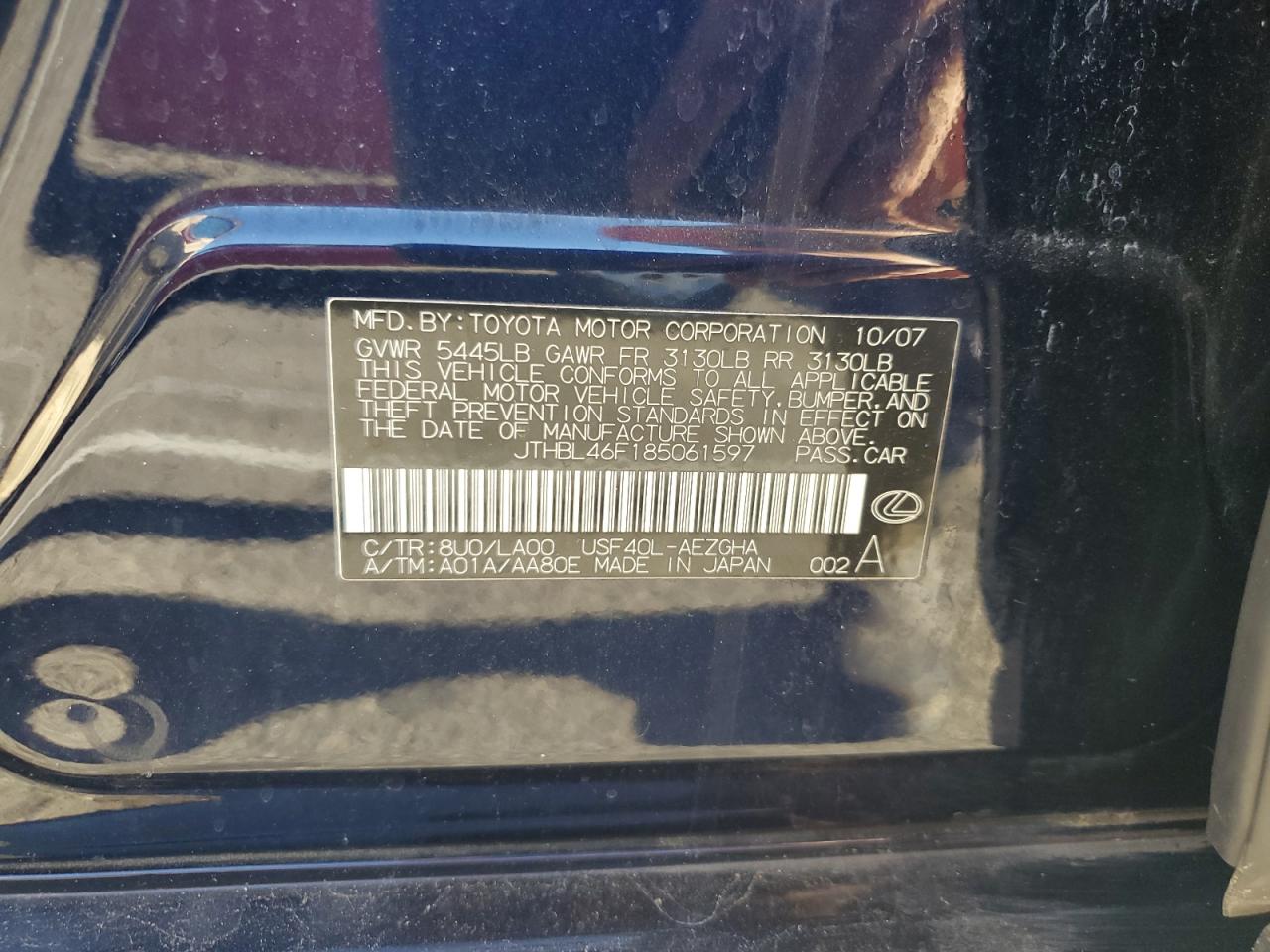 JTHBL46F185061597 2008 Lexus Ls 460