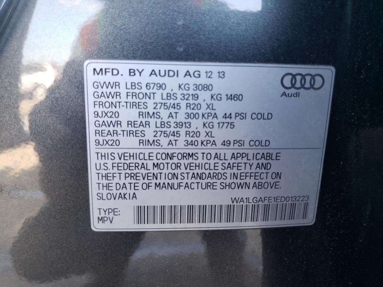 2014 Audi Q7 Premium Plus VIN: WA1LGAFE1ED013223 Lot: 71547264