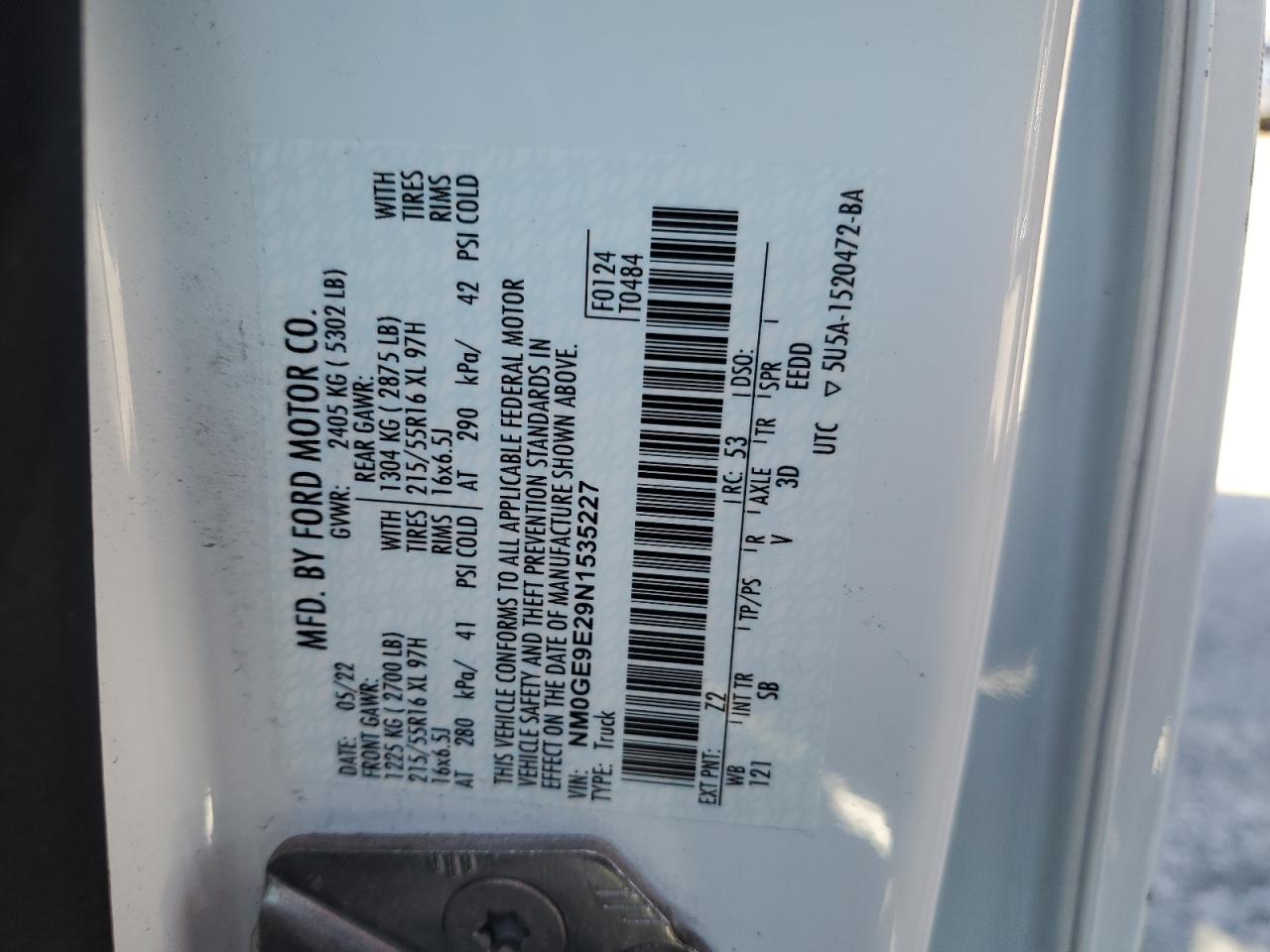 NM0GE9E29N1535227 2022 Ford Transit Connect Xl