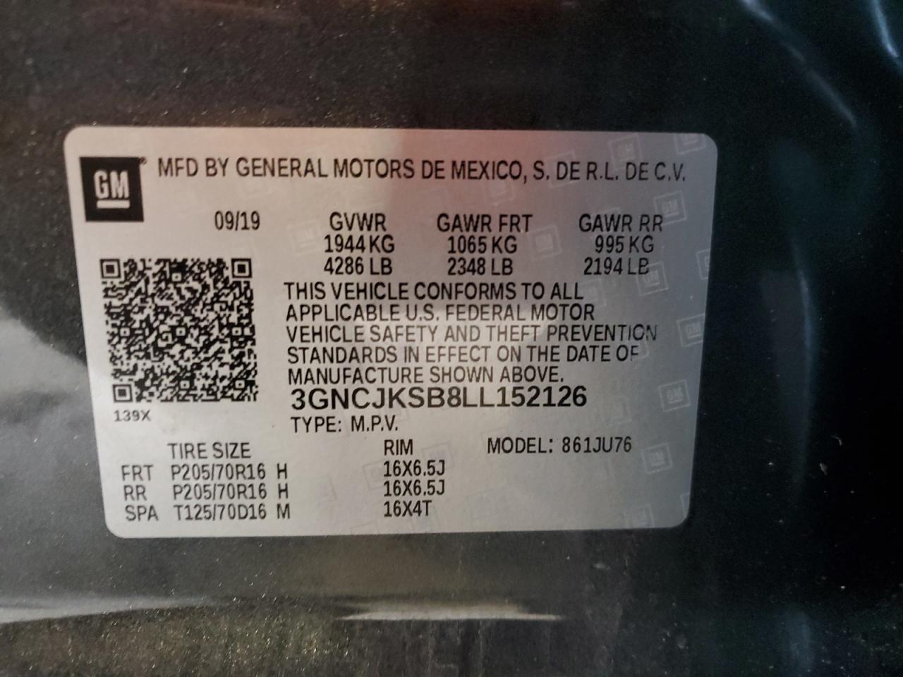 3GNCJKSB8LL152126 2020 Chevrolet Trax Ls