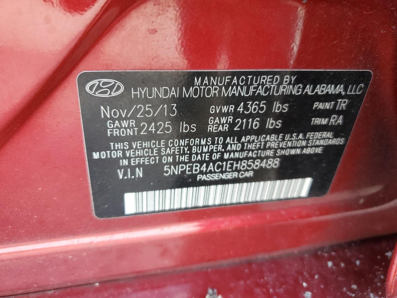 5NPEB4AC1EH858488 2014 Hyundai Sonata Gls