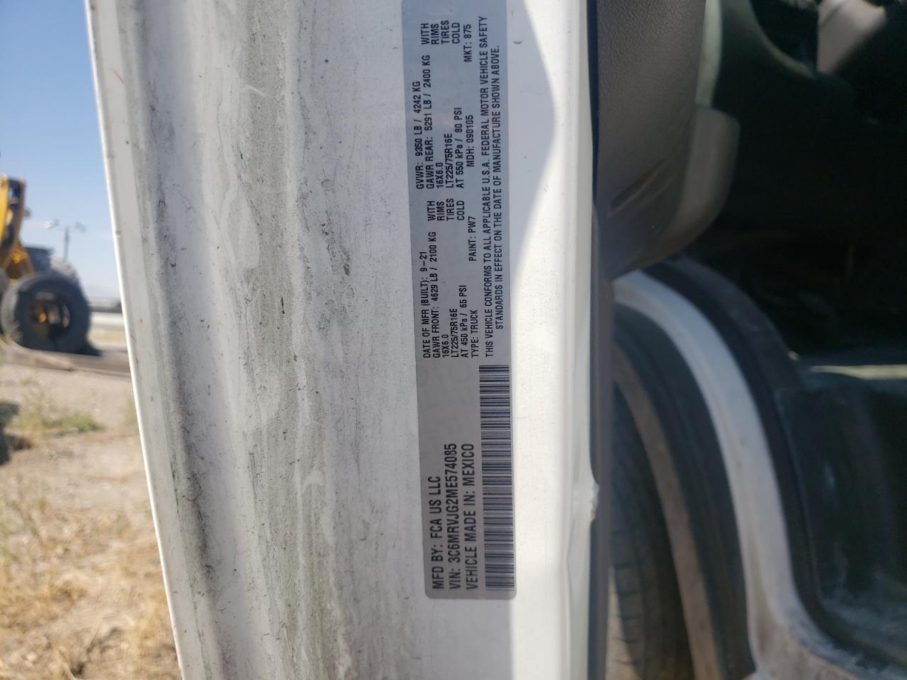 2021 Ram Promaster 3500 3500 High VIN: 3C6MRVJG2ME574085 Lot: 70362524