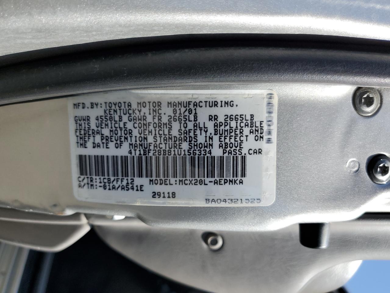 4T1BF28B81U156334 2001 Toyota Avalon Xl