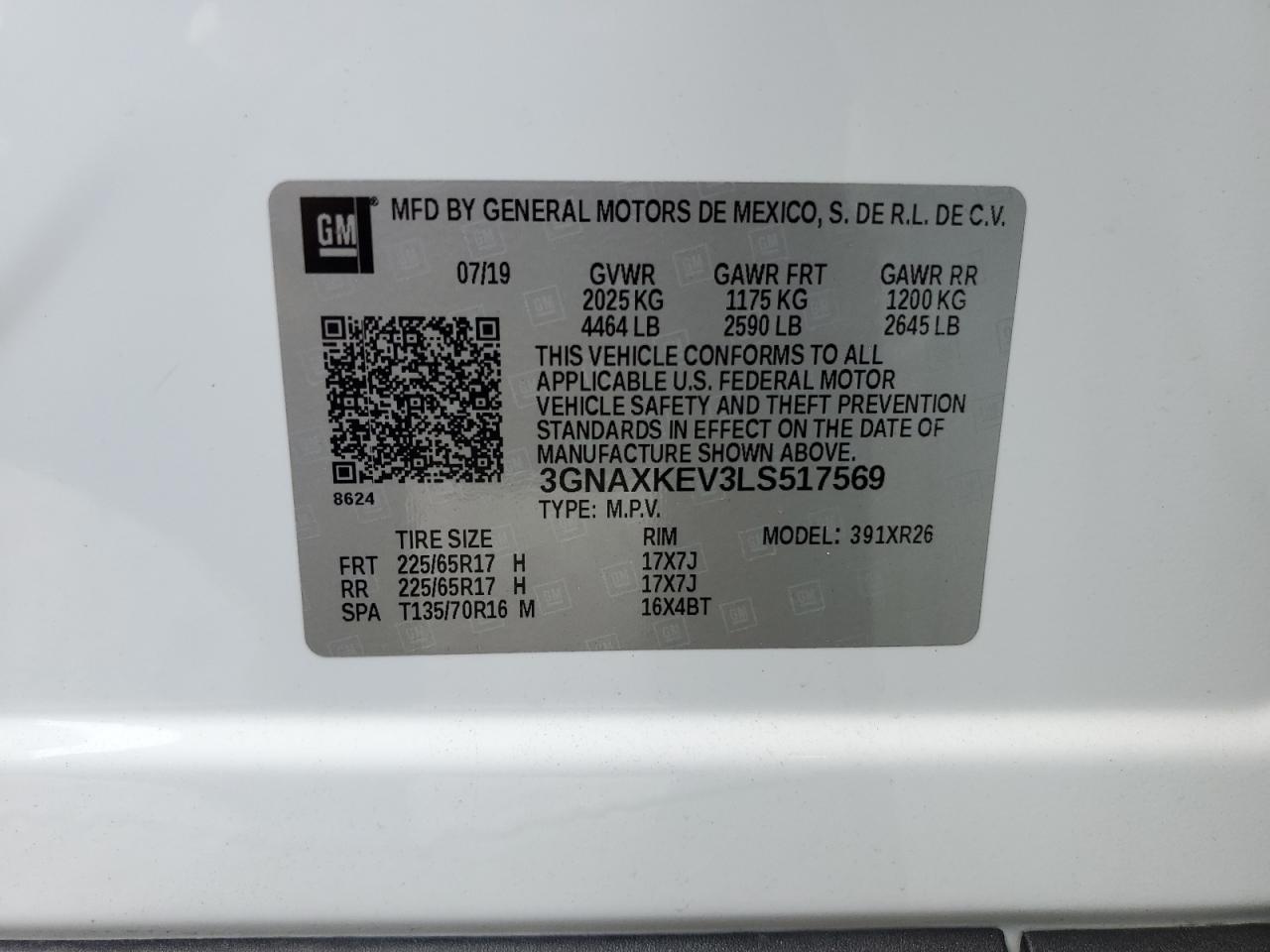 2020 Chevrolet Equinox Lt VIN: 3GNAXKEV3LS517569 Lot: 71594694