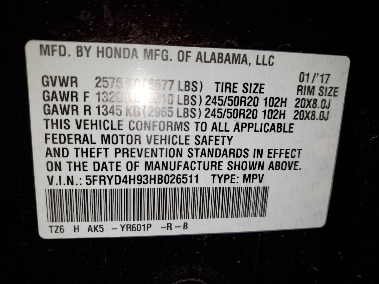 5FRYD4H93HB026511 2017 Acura Mdx Advance