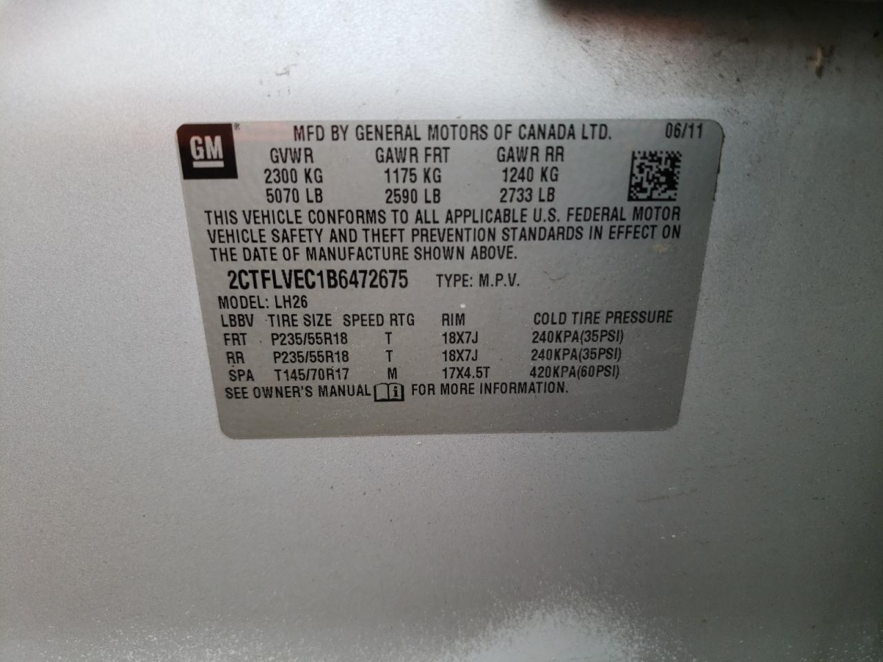 2CTFLVEC1B6472675 2011 GMC Terrain Slt