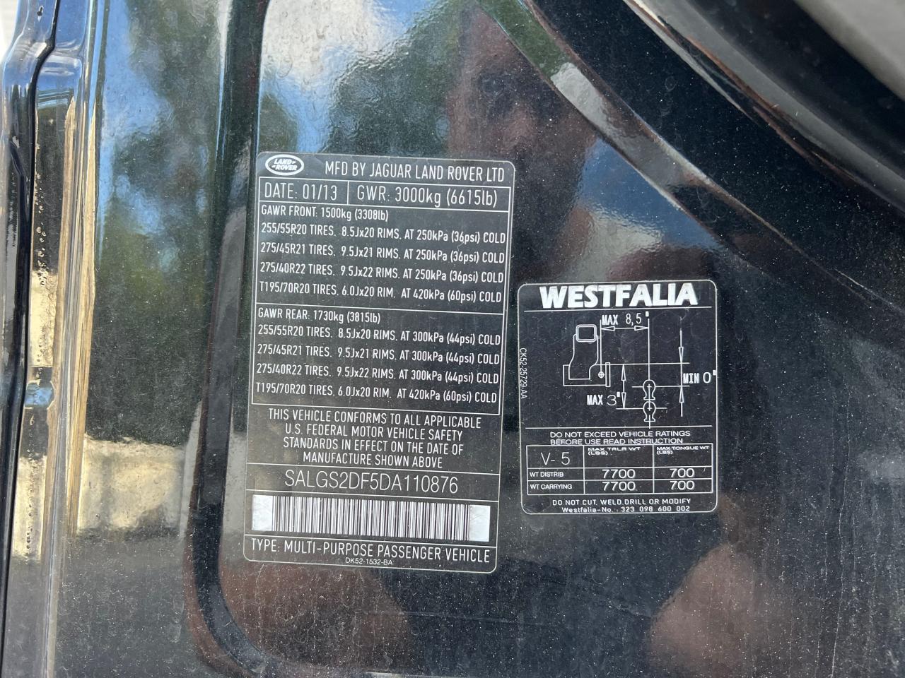 2013 Land Rover Range Rover Hse VIN: SALGS2DF5DA110876 Lot: 72658694