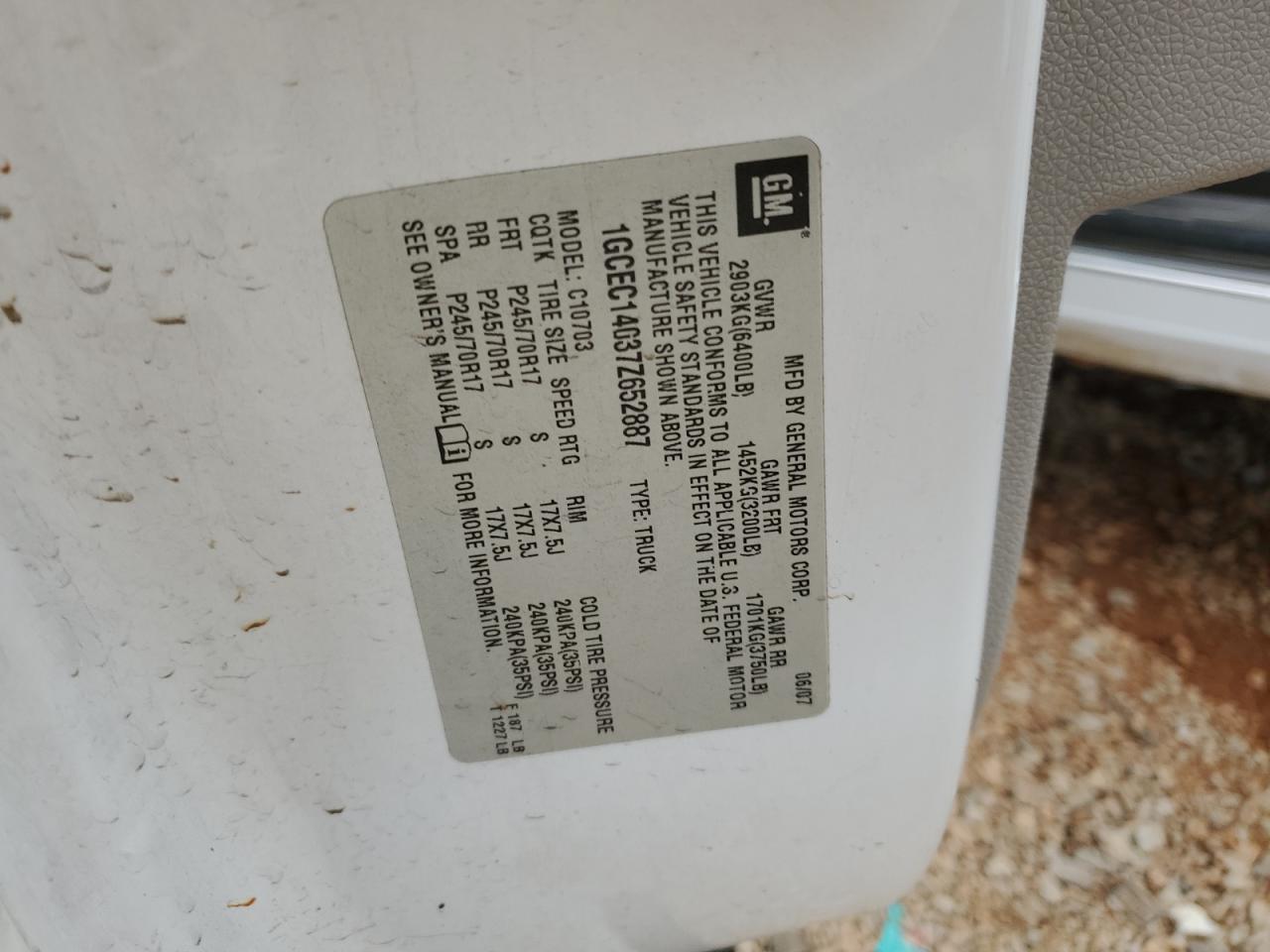 2007 Chevrolet Silverado C1500 VIN: 1GCEC14037Z652887 Lot: 73048124