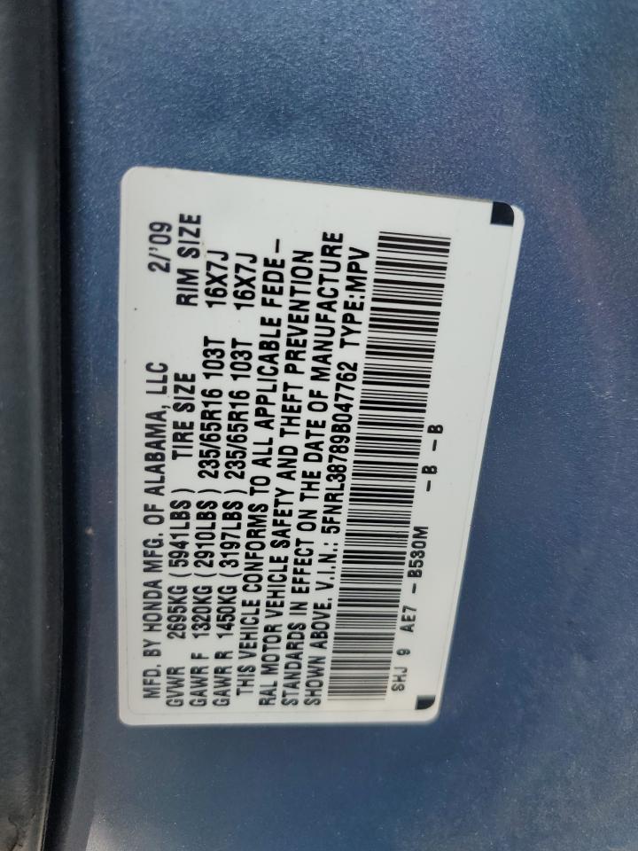 5FNRL38789B047762 2009 Honda Odyssey Exl