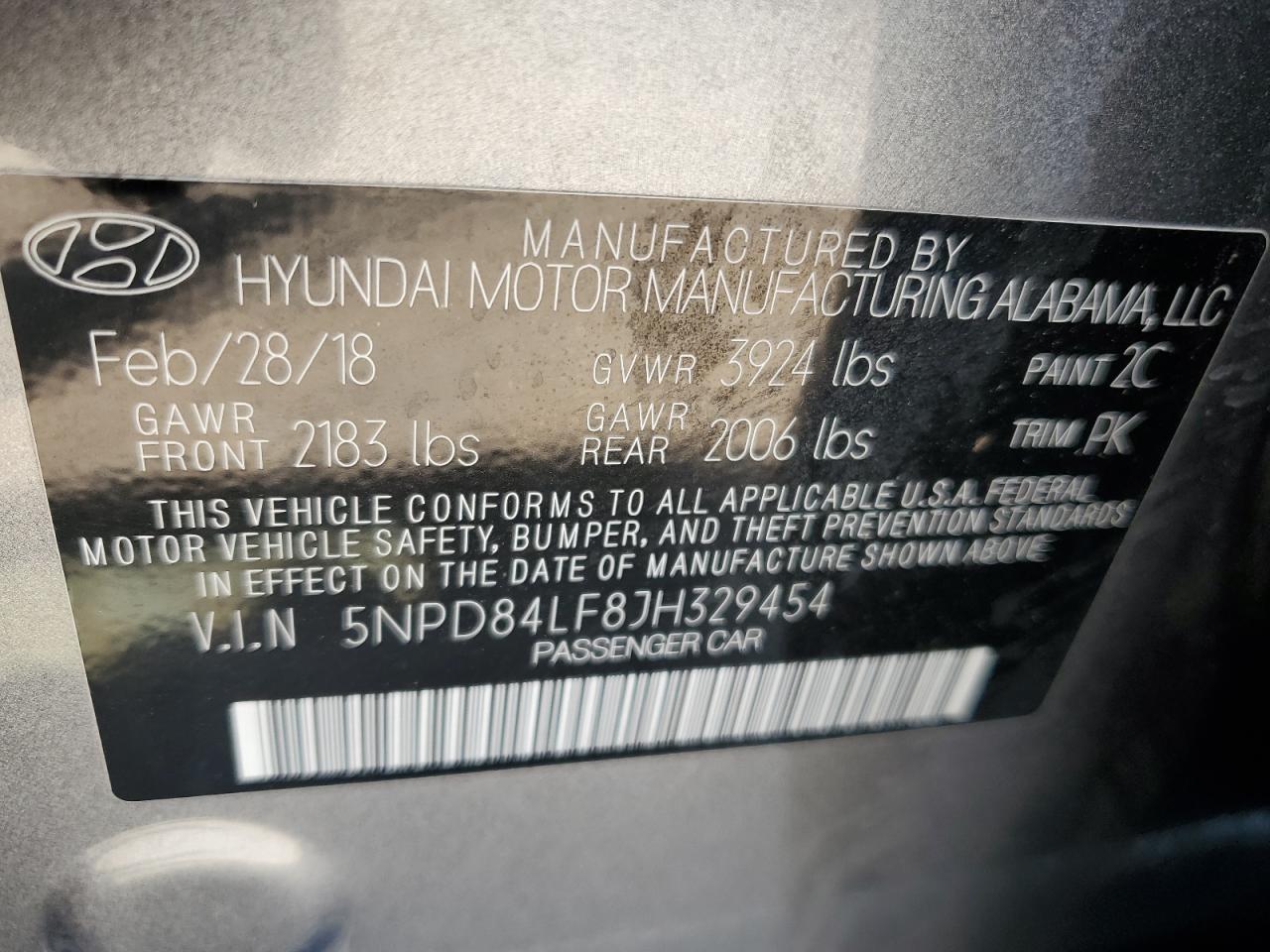 5NPD84LF8JH329454 2018 Hyundai Elantra Sel