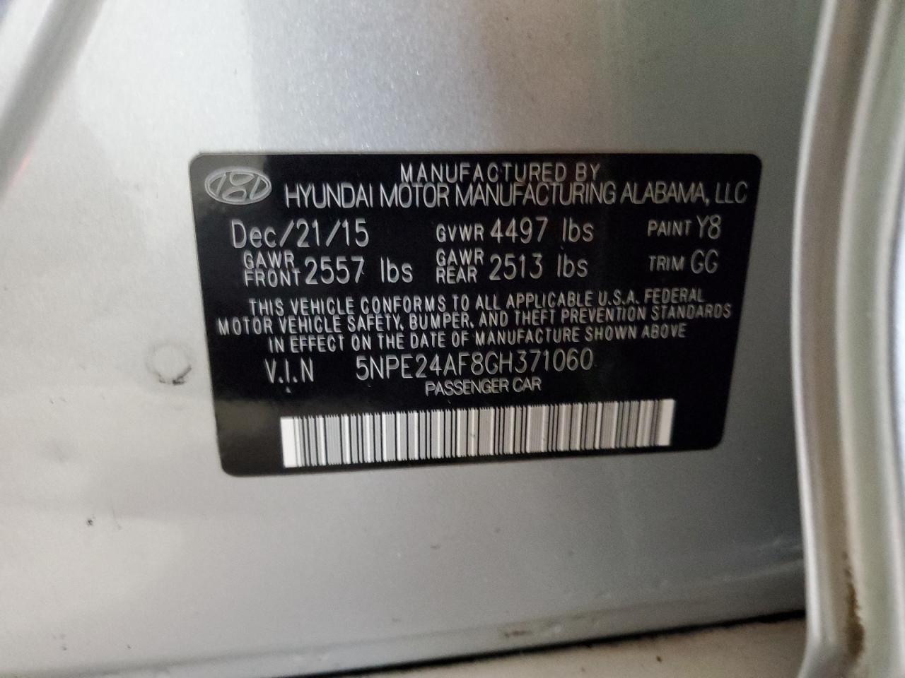 5NPE24AF8GH371060 2016 HYUNDAI SONATA - Image 12