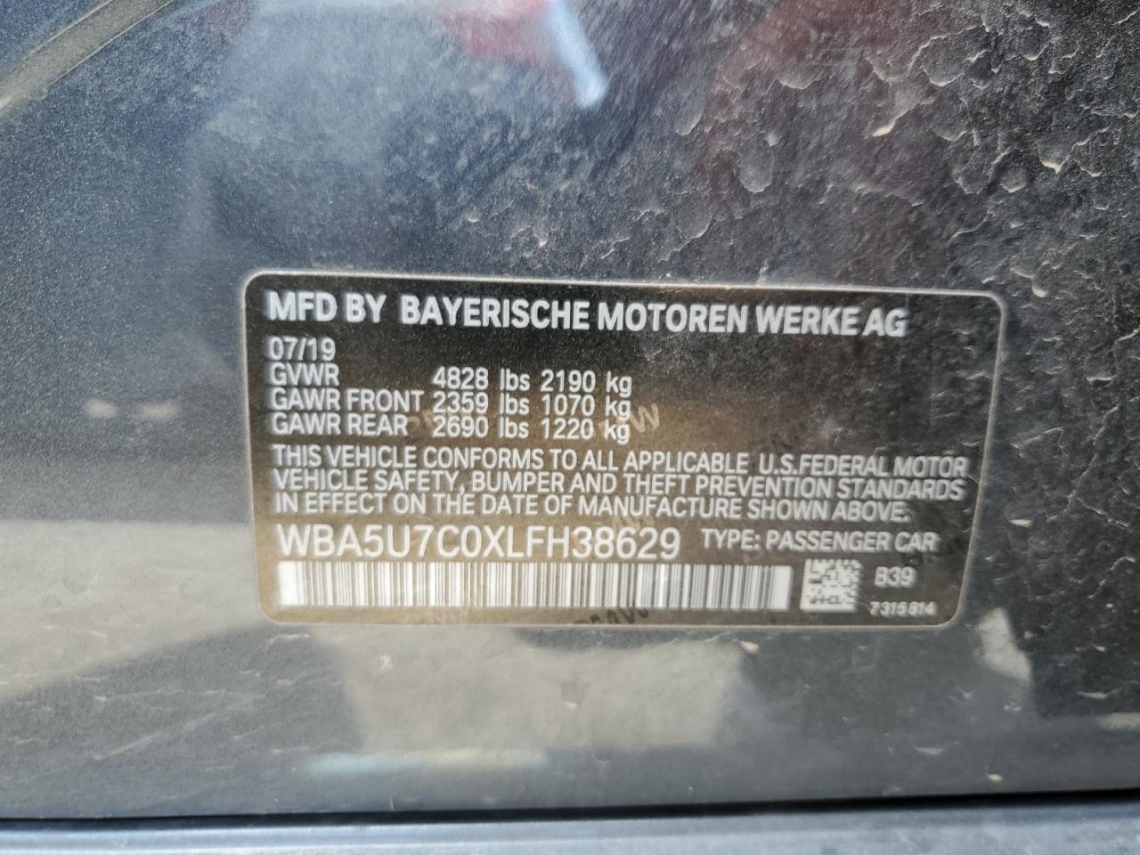 WBA5U7C0XLFH38629 2020 BMW M340I