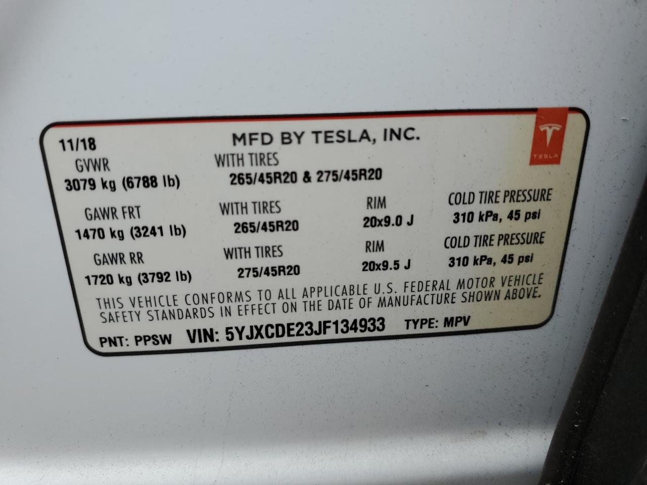 5YJXCDE23JF134933 2018 Tesla Model X